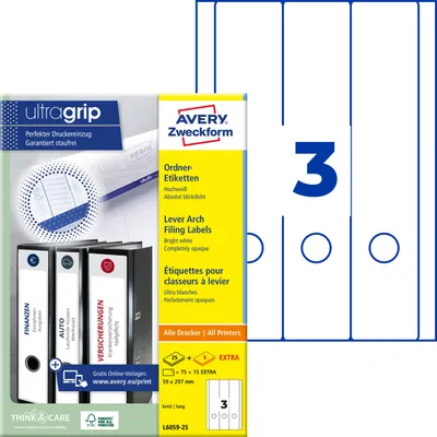 Immagine prodotto di AVERY Zweckform L6059-25 Etichette per dorso file, 59 x 297 mm, bianco