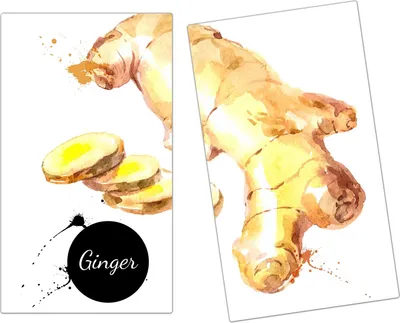 Produktbild von Spritzschutz Herdabdeckplatte Schneidebrett aus Glas Ingwer als Illustration 2-Teilig (60x52cm)