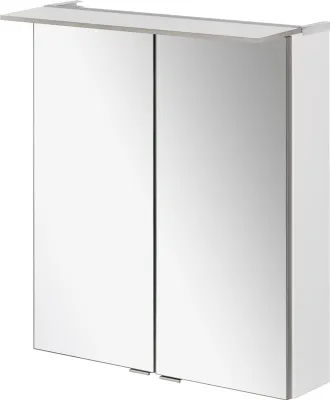 A white bathroom cabinet with mirrored doors.