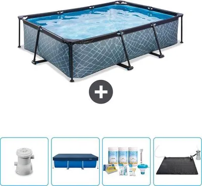 Zdjęcie produktu dla Prostokątna rama basenu - 300 x 200 x 65 cm - w zestawie pompa, pokrywa, zestaw do konserwacji i mata solarna - teraz w wyjątkowo atrakcyjnej cenie