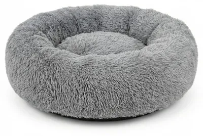 Image de Elzusha - Lit pour chien moelleux, rond, gris, avec base antidérapante