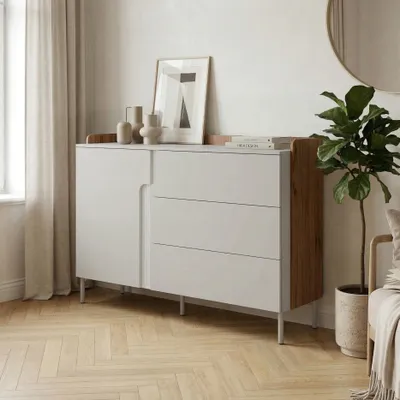 Produktbild von BEAUTYSOFA | Kommode POSITIVO Sideboard Kaschmir & Nussbaum Alba 143,2 x 95 x 42 cm – Moderne Kommode mit Schubladen und Tip-On-System