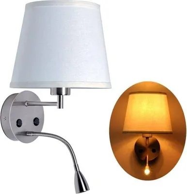 Produktbild von Wandleuchte mit 3 W Chrom-LED-Leselicht und weißem Textilschirm und Schalter – ideal für Schlafzimmer, Hotels und Hostels