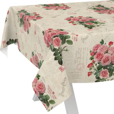 Produktbild von Tischdecke Shabby Chic Postkarte Rosen Beige 100x140cm Schnittkante Wachstuch abwaschbar