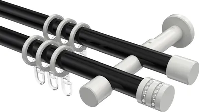 Produktbild von Interdeco Gardinenstange / Vorhangstange Schwarz / Weiß, Typ Prestige Estana (Glitzerkappe), 20 mm Ø 2-läufig, 540 cm