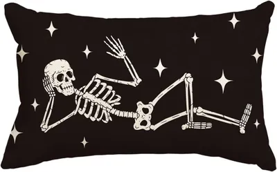 Imagen del producto de Funda de cojín decorativa para Halloween con motivos de esqueleto y estrellas, 30x50 cm