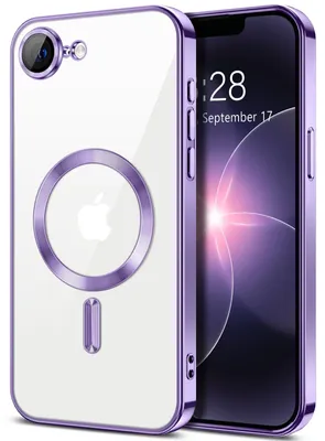 Image de Coque magnétique transparente et souple pour iPhone 17, compatible avec MagSafe, avec protection pour l'appareil photo, en TPU avec finition galvanisée, couleur violet
