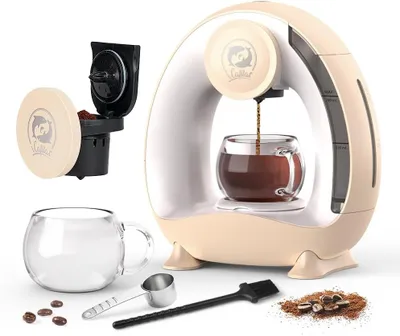 Produktbild von Einmal-Kaffeemaschine mit Filter für gemahlenen Kaffee, Americano Mini-Kaffeemaschine für eine Tasse, One-Touch-Bedienung, 4-8 oz Brühgrößen