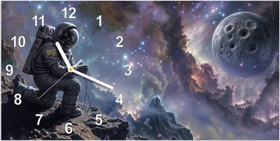 Produktbild von Wanduhr aus Glas mit Motiv Astronaut im All- 60 x 30 cm - inkl. Aufhängesystem