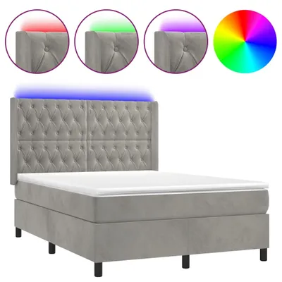Produktbild von vidaXL Boxspringbett mit Matratze & LED Hellgrau 140x190 cm Samt