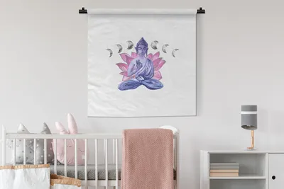 Produktbild von MuchoWow® Wandteppich Wandbehang Buddha - Blumen - Planeten 90x90 cm Tapisserie Dekoration Wandtuch - Wandaufhänger