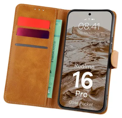 Produktbild von Handyhülle mit Klappe für Realme 16 Pro 5G, Bizon Case Pocket, Braun