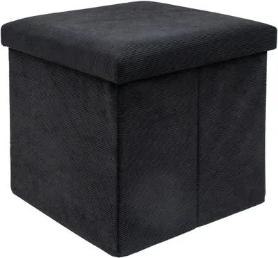 Produktbild von Faltbarer Sitzhocker 38 x 38 x 38 cm, schwarz, mit Stauraum und abnehmbarem Deckel in Cord-Optik