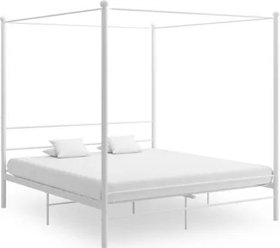 Obrázok produktu pre Posteľný rám s baldachýnom, biely, kov 180x200 cm