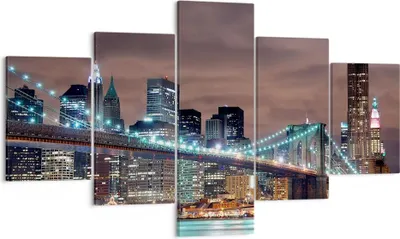 Produktbild von Bild auf Leinwand - Leinwandbild - Stadt Brücke Wolkenkratzer - 125x70cm - Wand Bild - Wanddeko - Leinwanddruck - Bilder - Kunstdruck - Wanddekoration - Leinwand bilder - Wandkunst - EA125x70-0218