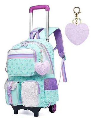 Image de Ensemble sac à dos à roulettes pour enfants, vert, avec sac à déjeuner et trousse à crayons