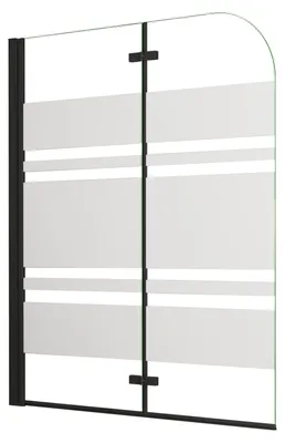 Produktbild von Duschspa 110x140cm Schwarz Badewannenaufsatz Streifenglas 2-teilig Klappbar Duschabtrennung