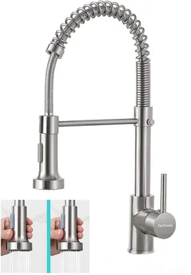 Image de Robinet de cuisine, finition brossée, pivotant à 360 degrés avec douchette extractible