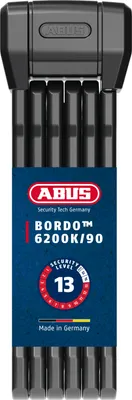 Produktbild von ABUS Faltschloss BORDO 6200K 90 SH - Flexibles Fahrradschloss mit Halterung - Schlosskörper lässt sich um 360 Grad drehen - Sicherheit dank gehärtetem Stahl und XPlus Zylinder - 94 cm, Schwarz