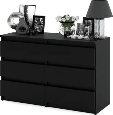 Produktbild von STIV Möbel | Komoda / kredens z 6 szufladami - czarny / wys. 71cm szer. 100cm gł. 33cm