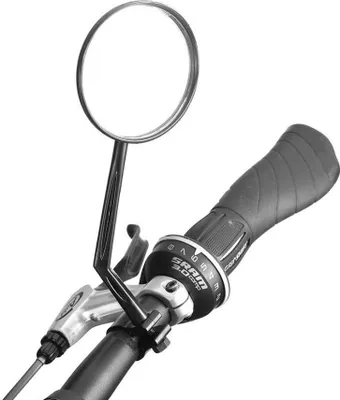 Immagine prodotto di 1 x Specchio per bicicletta | Specchio da manubrio ruotabile a 360° | Specchio retrovisore con posizione di montaggio adatta a destra e sinistra | Specchio per bicicletta con grandangolo per mountain bike bici da strada e-bike - Colore: nero