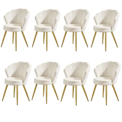Produktbild von 8er Set Esszimmerstühle Samt Weiß Vintage Design Küchenstühle Muschelform