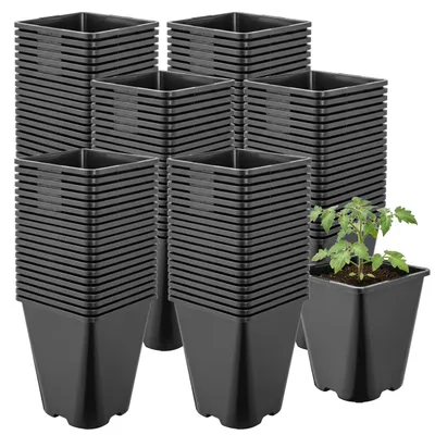 Produktbild von Garronda 100 Stück Kunststoff eckig abgerundet mit Drainagelöchern für Garten (Schwarz, 11 x 11 x 12,5 cm (1L)) GD-KW-SR