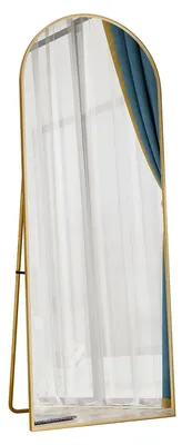 Produktbild von Ganzkörperspiegel - Bogen Standspiegel - 162x53 cm - Aluminiumrahmen - Verstellbarer Standfuß - Wandhängend oder freistehend - Gold