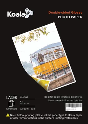 Obrázok produktu pre Lesklý laserový fotopapier, obojstranný, formát A4, 200 g/m², 100 listov
