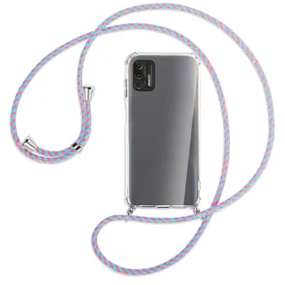 Produktbild von Handykette Backcover-Schutzhülle mit Band (Metall silberfarben) für Motorola Moto G Pro 2021 - pink/mint