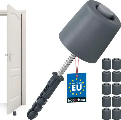 Obrázek produktu pro KOTARBAU® Sada 10 kusů zarážek dveří k přišroubování na podlahu – 43 mm – šedá – zarážka dveří k podlaze – montáž na podlahu – zarážka dveří – z gumy
