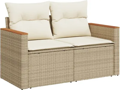 Produktbild von Gartensofa mit Kissen 2-Sitzer Beige Poly Rattan