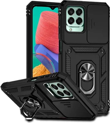 Produktbild von Galaxy M33 Hülle mit Schiebe Kamera Schutz und Ringhalter Ständer Robust Rüstung Schutzhülle für Samsung Galaxy M33 Schwarz