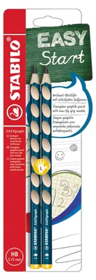 Image de Crayon triangulaire ergonomique pour gauchers - STABILO EASYgraph en pétrole - paquet de 2 - dureté HB