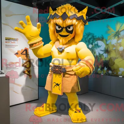 Produktbild von Maskottchen REDBROKOLY eines gelben Samurai mit Bikini und Armbändern
