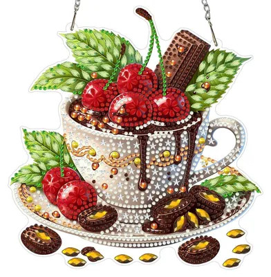 Produktbild von Diamond Painting Anhänger Kirsche Kaffee für Erwachsene, Fensterbild Bastelset Hängend Ornament Tür Wand Deko