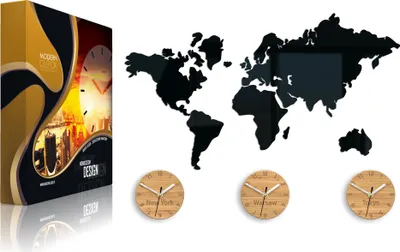Produktbild von ModernClock, Weltkarte Uhr, Silent Wanduhr, Wanduhr DIY, wanduhr schwarz groß