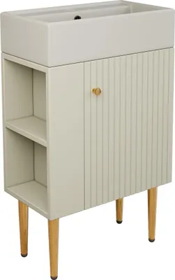 Produktbild von AIORBER 55cm Waschbecken mit Waschtischunterschrank, Badezimmerschrank, Gästebadmöbel, kompakter Badschrank mit Stauraum, hellgrau/weiß