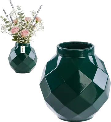 Image de Vase en céramique cuite à la main motif tridimensionnel moderne élégant vert bouteille Ø11 H22 cm - décoration élégante, vase spacieux pour vos fleurs,inspiration florale, bouquets vivants