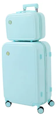 Produktbild von Handgepäck Kofferset 2 Teilig Reisekoffer mit Beautycase,24" Handgepäck Koffer + 14" Kosmetikkofferkleine,Hartschalenkoffer Reisekoffer mit 4 Rollen und TSA Schloss (Hellblau)