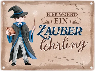 Produktbild von Zauberschüler Metallschild in 15x20 cm in blau mit Spruch Hier wohnt ein