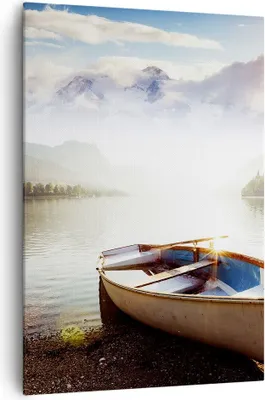 Produktbild von Bild auf Leinwand - Leinwandbild - Einteilig - Berge See Boot - 70x100cm - Wand Bild - Wanddeko - Wandbilder - Leinwanddruck - Kunstdruck - Wanddekoration - Leinwand bilder - Wandbild - PA70x100-3927