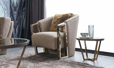 Produktbild von Moderne Sessel Einsitzer Stoff Wohnzimmer Braun Polster Sitzer Sitz