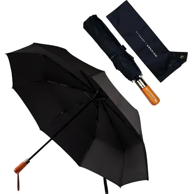 Produktbild von Regenschirm – Automatik, WEISNER Sparkler, Taschenschirm mit Holzgriff – sturmfest, teflonbeschichtet, FlexiGlass, Lederschlaufe-Etui, 1-2 Personen