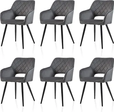 Produktbild von CLIPOP Freizeit Esszimmerstühle 6er-Set aus Samt für Zuhause, Esszimmer, Küche, dunkelgrau