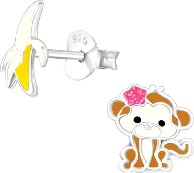 Produktbild von Kinder Ohrringe Ohrstecker 925 Sterling Silber Banane und Affe