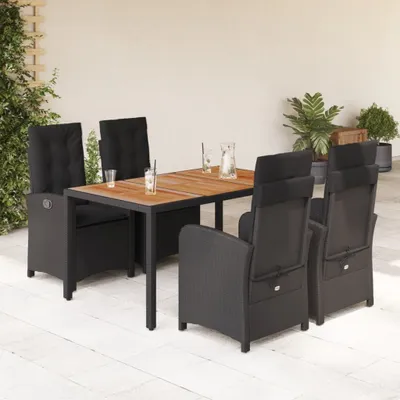 Produktbild von The Living Store 5-tlg. Garten-Essgruppe mit Kissen Schwarz Poly Rattan