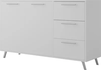 Produktbild von Albello Kommode Blame Kommode für das Schlafzimmer Kommode für das Wohnzimmer Weiß silberne Griffe 140x41x86 cm
