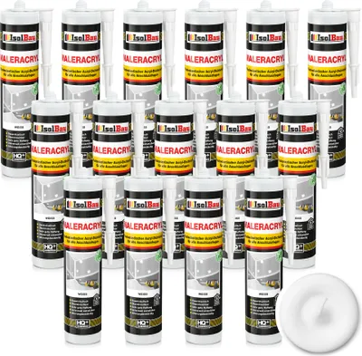 Produktbild von Isolbau Maleracryl 15 x 300 ml Weiß - Plastoelastischer Acryl-Dichtstoff zum Abdichten von Fugen im Innen- & Außenbereich - Kartusche