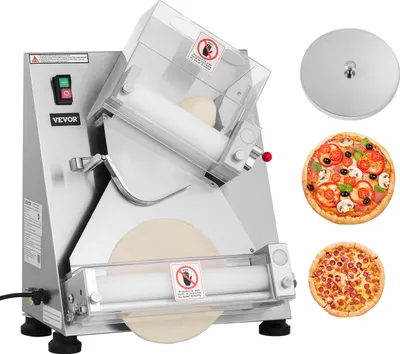 Zdjęcie produktu dla VEVOR elektryczna prasa do ciasta na pizzę 355,6 mm, automatyczna prasa do chleba 370 W wykonana ze stali nierdzewnej, komercyjna prasa do chapati, maszyna do formowania z regulowaną grubością, kęsy ciasta na godzinę